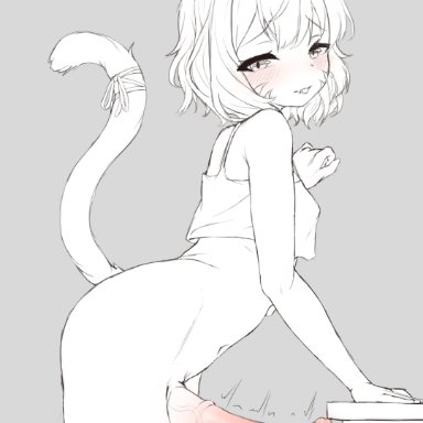 vyugen, squchan (vtuber), sleepypudding, 1futa, animal ears, animal penis, balls, big penis, blonde hair, breasts, cat ears, catgirl, clothed, clothing, erection