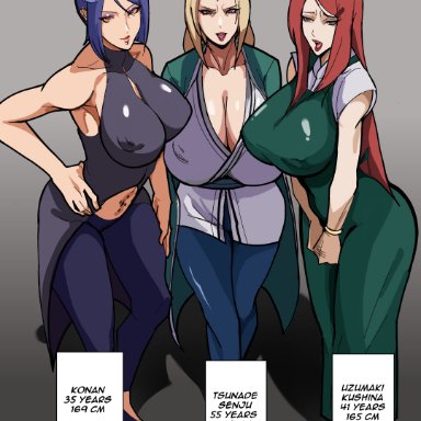 boruto: naruto next generations, naruto, naruto (classic), naruto (series), naruto shippuden, naruto: the last, konan, tsunade, uzumaki kushina, airi akura, 3girls, apron, big areola, big ass, big breasts