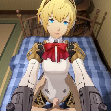 persona, persona 3, persona 3 reload, aigis (persona), makoto yuki, lazyprocrastinator, blonde hair, pov, pov eye contact, pov male, robot, robot girl, rubbing, rubbing penis, short hair