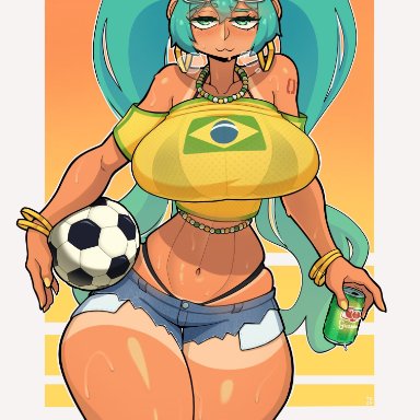 vocaloid, brazilian miku, hatsune miku, takyzen, 1girls, ass, big ass, big breasts, big thighs, brazil, brazilian, brazilian female, breasts, butt, cyan eyes