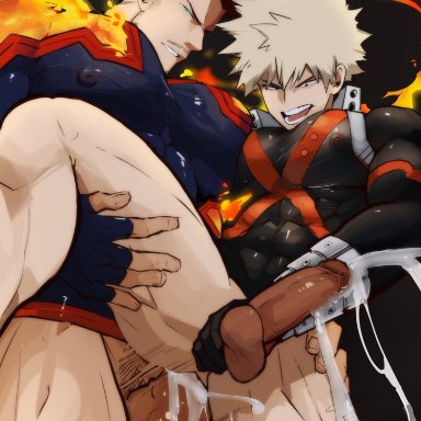 my hero academia, endeavor (my hero academia), enji todoroki, katsuki bakugou, idoraad, lilprincyvi, abs, age difference, anal, anal sex, big pecs, cum, cum in ass, cum inside, cumming