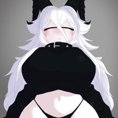 roblox, robloxian, sigma, confusedsabron, collar, g apocalypse approved, horn, horns, huge breasts, long hair, shy, sweater, thick thighs, thong, white skin