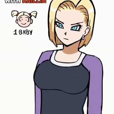 dragon ball, dragon ball super, dragon ball z, android 18, marron, blondeandthicc, 1girls, baby, big breasts, blonde female, blonde hair, blonde hair female, blue eyes, blue eyes female, blush