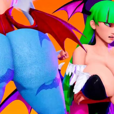 capcom, darkstalkers, lilith aensland, morrigan aensland, prevence, 2girls, ass, ass envy, ass focus, ass shake, big breasts, bottom heavy, bouncing ass, breasts, cleavage