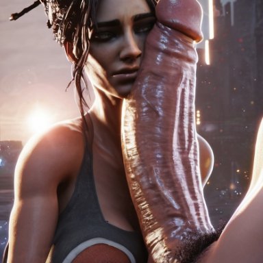 bleached, cyberpunk 2077, panam palmer, kisuco, 1futa, 1girls, absurdly large cock, bimbo, bodypaint, brown skinned female, cheating female, cheating girlfriend, cucked by futa, female, futanari