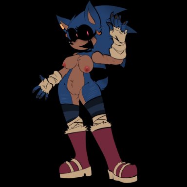 friday night funkin, friday night funkin mod, sonic.exe (series), curse (friday night funkin), sonic the hedgehog, sonic.exe, hellbelief, 1girls, anthro, areolae, bandages, black sclera, boots, breasts, earring