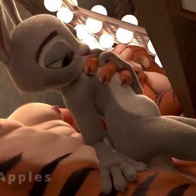 zootopia, judy hopps, tiger dancer (zootopia), dirty apples, abs, anthro, anthro on anthro, anthro penetrated, big ass, bunny ears, furry, furry male, furry only, muscular, muscular male