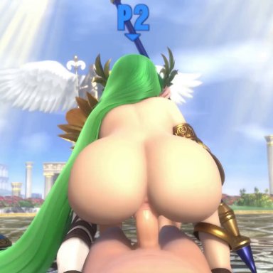 kid icarus, kid icarus uprising, nintendo, super smash bros., super smash bros. ultimate, the legend of zelda, palutena, princess zelda, zelda (a link between worlds), cottontailva, nodusfm, 1boy, 2girls, anus, ass