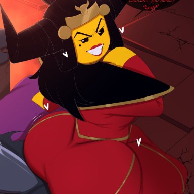 lego, lego monkie kid, demon bull king, princess iron fan, yamathegod, 1boy, 1girls, ass, ass in dress, big ass, black hair, bubble butt, dat ass, dress, fat ass