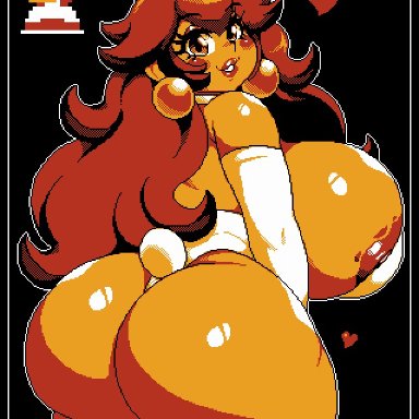 mario (series), nintendo, super mario bros., super mario bros. (nes), princess peach, rivyk, 1girls, 8 bit, areolae, ass, back view, big ass, big breasts, breasts, breasts bigger than head