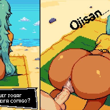 vocaloid, brazilian miku, hatsune miku, baldur 89, anus, ass, ass focus, beach, bent over, big ass, big breasts, big butt, big penis, bikini, blue hair