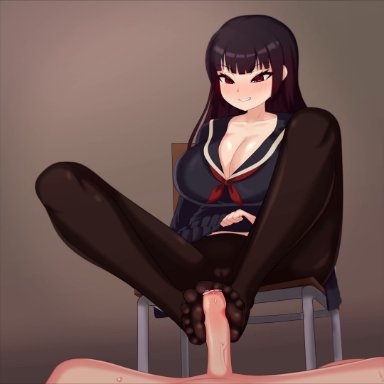 tasogare otome x amnesia, kanoe yuuko, bkrg, 1boy, 1girls, black hair, black serafuku, blush, bouncing breasts, breasts, clothed female nude male, cum, cum on clothes, cum through clothes, ejaculation