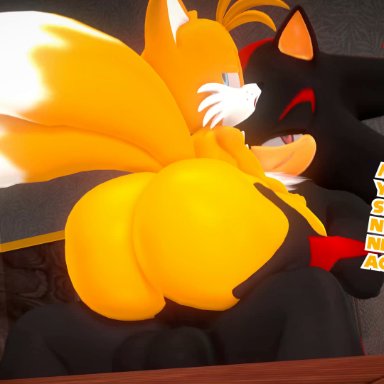 sonic (series), sonic the hedgehog (series), shadow the hedgehog, tails the fox, leviantan581re, 2boys, anal, anal penetration, anal sex, anthro, ass, balls, big ass, bubble butt, cuckold