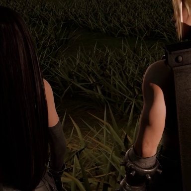 final fantasy, final fantasy vii, final fantasy vii remake, cloud strife, tifa lockhart, teehee7990, 1boy, 1girls, fellatio, grinding, kissing, large breasts, outdoors, rubbing pussy, shirt up