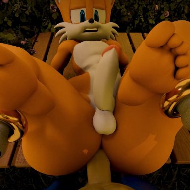 sonic (series), miles prower, sonic the hedgehog, tails the fox, dasharky3d, 5 toes, abs, anal, anal sex, anthro, balls, big butt, duo, erection, feet