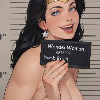 dc, dc comics, dcau, diana prince, wonder woman, userisbad, 1girls, smile, solo, solo female, upper body, ai generated, meme, tagme