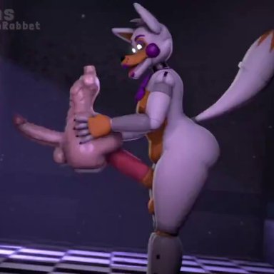 five nights at freddy's, fnaf, scottgames, lolbit (fnaf), lolbit (male), kuwakinks va, sfmmations, 1boy, animatronic, ass, balls, ballsack, big penis, bowtie, cock