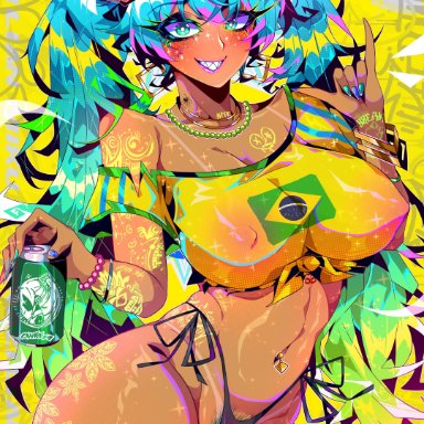 vocaloid, brazilian miku, hatsune miku, defaultz 17, brazil, brazilian, brazilian female, busty, female, female focus, female only, female pubic hair, hairy pussy, hourglass figure, long hair