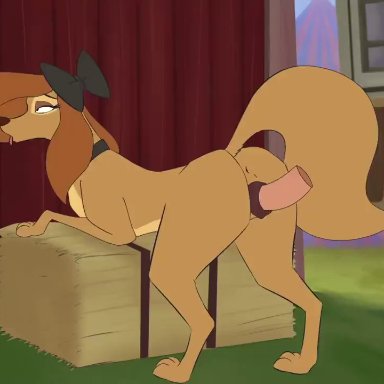 the fox and the hound, dixie (fox and the hound), magicalmysticva, reminic, bow, canine, female, feral, feral focus, feral penetrated, hay, moaning, tongue, tongue out, 2d