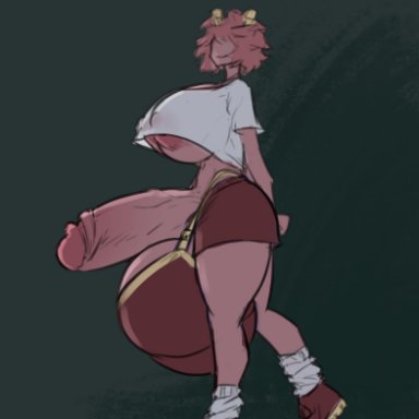 my hero academia, mina ashido, bananarama (artist), 1futa, ball bra, balls, big balls, big breasts, big penis, breasts, crop top, futa focus, futa only, futanari, huge balls