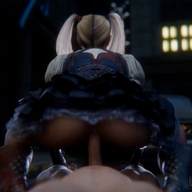 batman: arkham knight, harley quinn, harley quinn (arkham knight), ulfsark3d, 1boy, 1female, 1male, ass, ass focus, blonde hair, butt focus, clothed, clothed sex, clothing, facing away