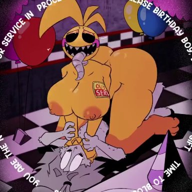 five nights at freddy's, toy chica, toy chica (fnaf), algob4v, bav, ahe gao, anthro, big ass, big breasts, bunny boy, cowgirl position, female, fur, furry, huge ass