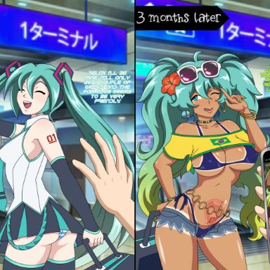 instagram, brazilian miku, hatsune miku, spellcaster knight, ahegao, arm tattoo, beach, before and after, before and during pregnancy, bikini, blue eyes, brazil, brazilian, cellphone, condom belt