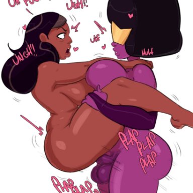 steven universe, garnet (steven universe), priyanka maheswaran, guillynsfw, 1futa, big breasts, female, futanari, lifting person, penetration, standing sex