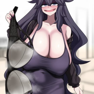 creatures (company), game freak, nintendo, pokemon, pokemon xy, hex maniac, kurorettsu, @ @, 1girls, ahoge, black bra, blush, bra, breasts, cleavage