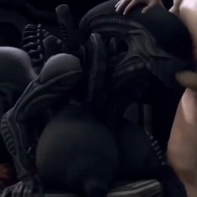 alien (franchise), female xenomorph, xenomorph, rayhuma, 1boy, 1futa, alien, alien girl, athletic futanari, big ass, big breasts, dat ass, deepthroat, face fucking, fellatio