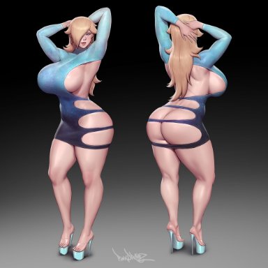 mario (series), nintendo, princess rosalina, pinkdrawz, 1girls, bimbo, female, female only, huge ass, huge breasts, revealing clothes, solo, solo female, standing, voluptuous