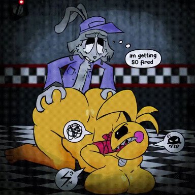 five nights at freddy's, five nights at freddy's 2, scottgames, toy chica (fnaf), vab (bav), bav, angry, animal humanoid, ass up, avian, big breasts, bird, bondage, bound arms, breasts