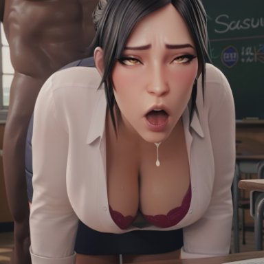 riot games, valorant, sage (valorant), 1boy, 1girls, asian, asian female, black hair, brown eyes, chinese, chinese female, chinese girl, cleavage, clothed sex, clothing