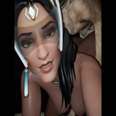 overwatch, overwatch 2, dogmeat, symmetra, atlasf4, 1animal, 1boy, 1girls, ambiguous penetration, bed, bedroom, bestiality, big ass, black hair, canine