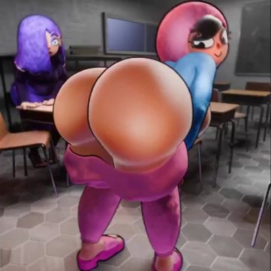 duolingo, lily (duolingo), zari (duolingo), yoku (artist), breasts out, classroom, moving breasts, slapping butt, twerking, 3d, 3d animation, longer than 30 seconds, tagme, vertical video, video