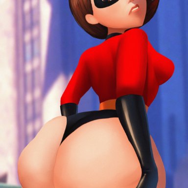 disney, pixar, the incredibles, elastigirl, helen parr, divine wine, vampiranhya (artist), 1girls, ass, ass cleavage, ass focus, ass grab, big ass, big butt, big thighs