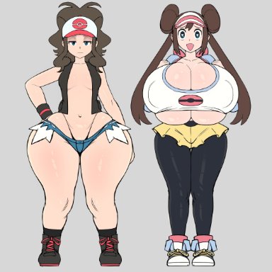 game freak, nintendo, pokemon, pokemon bw, pokemon bw2, hilda (pokemon), rosa (pokemon), grey impact, 2girls, ankle socks, anklehighs, ass, ass size difference, ass vs breasts, ass window