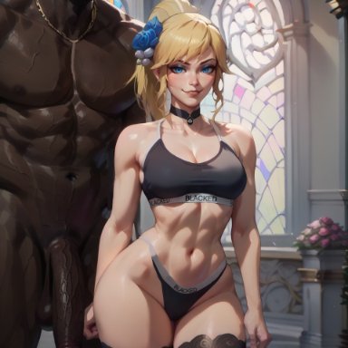 blacked, crystal rose series, league of legends, league of legends: wild rift, riot games, crystal rose lux, luxanna crownguard, queensphynx, 1boy, 1girls, blacked clothing, blonde hair, blue eyes, breasts, dark skin