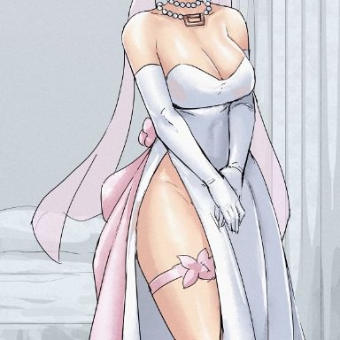 street fighter, chun-li, cirenk, asian, asian female, bare shoulders, big breasts, black hair, bride, bride veil, gloves, looking at viewer, mature female, milf, necklace