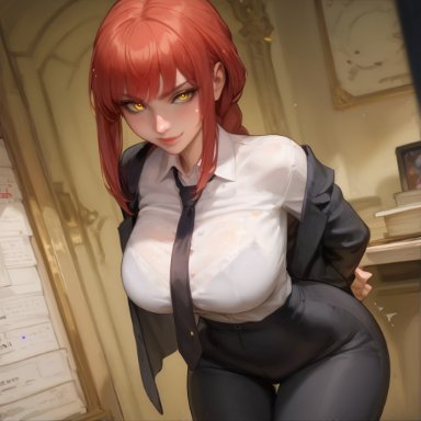 chainsaw man, makima (chainsaw man), bigrx, big breasts, fat ass, office lady, slender waist, ai generated, kittew (style)