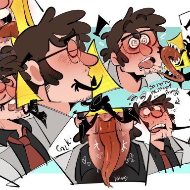 gravity falls, bill cipher, stanford pines, bileshroom, 2boys, boy on boy, french kiss, french kissing, gay, gay kissing, kiss on lips, kissing, macro, micro, size difference