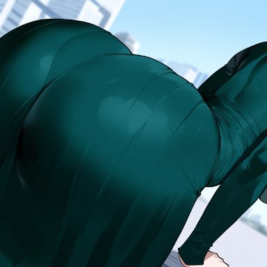 one-punch man, fubuki (one-punch man), creamy ai, ass, ass focus, bent over, big ass, big butt, black hair, booty, bubble ass, bubble butt, curvy, dat ass, dress