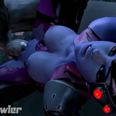 outlast, overwatch, walrider, widowmaker, dcrawler, geministarsign, tophat turtle, 1boy, 1boy1girl, 1girls, abandoned building, big balls, big breasts, big penis, blue hair