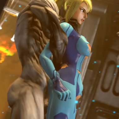 metroid, outlast, samus aran, walrider, zero suit samus, delalicious3, kaminakirei, random tide, 1boy, 1girls, 1monster, alien, alien humanoid, areolae, ass