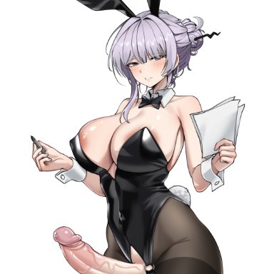 project kv, itokonoue kaoru, wujack, 1futa, areola, areola slip, areolae, balls, big breasts, big penis, breasts, bunny costume, bunny ears, bunnysuit, busty