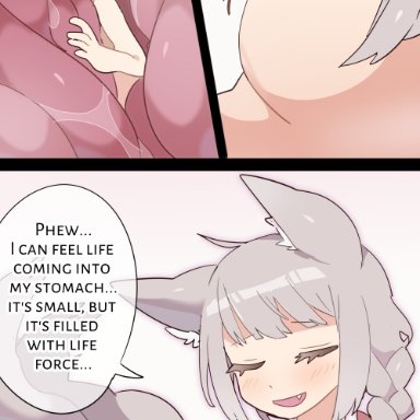 big breasts, fox girl, fox tail, giantess, ima att, kemonomimi, kimono, monster girl, non fatal vore, safe vore, vore, xray view, english text, full color