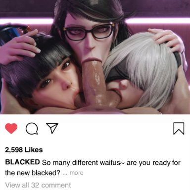 bayonetta, bayonetta 3, blacked, instagram, nier, nier (series), nier: automata, sega, stellar blade, bayonetta (character), eve (stellar blade), yorha 2b, 1boy, 3girls, 3girls1boy