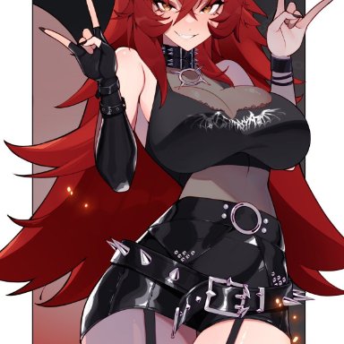 vshojo, zentreya, roxoah, 1female, 1girls, ahoge, big breasts, breasts, female, female only, hair between eyes, horns, looking at viewer, nail polish, solo