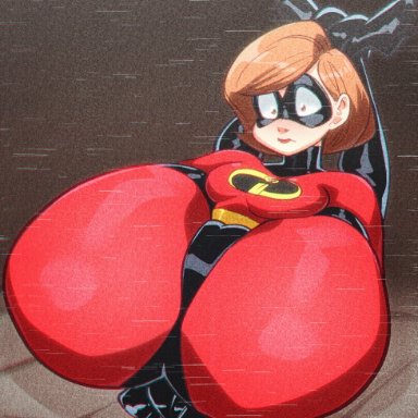 disney, pixar, the incredibles, elastigirl, helen parr, chickpea, 1girls, ass, big ass, big butt, blush, bob cut, bodysuit, bondage, brown hair