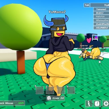 roblox, robloxian, lofasnofa, big ass, name tag, yellow body, 2d, 2d (artwork), 2d artwork, 3d background, game ui, tagme